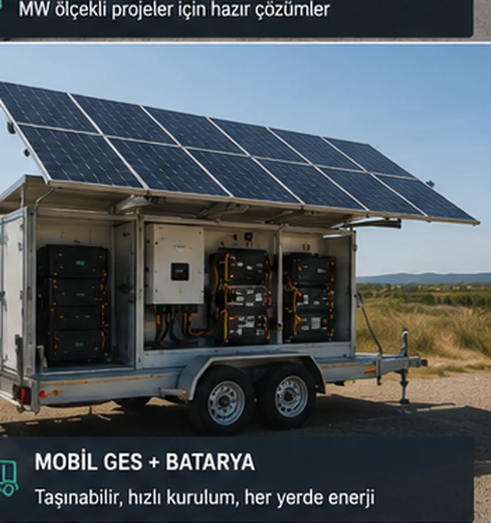 Mobil GES ve batarya entegrasyonu konsept görseli